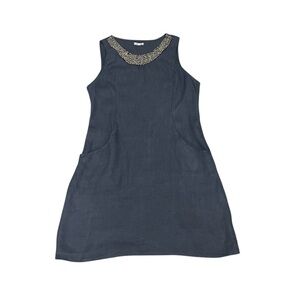 Lina Tomei Dress Women’s Large Blue Gray Linen Sleeveless Beaded Lagenlook Italy